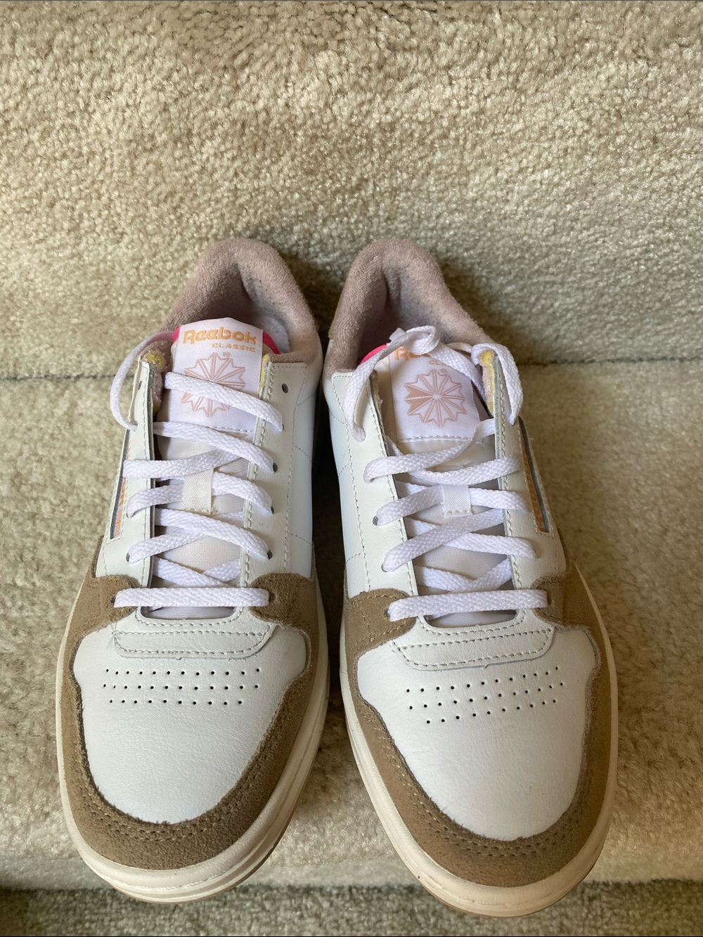 Reebok Women's Low-Top Sneakers in White and Tan Suede